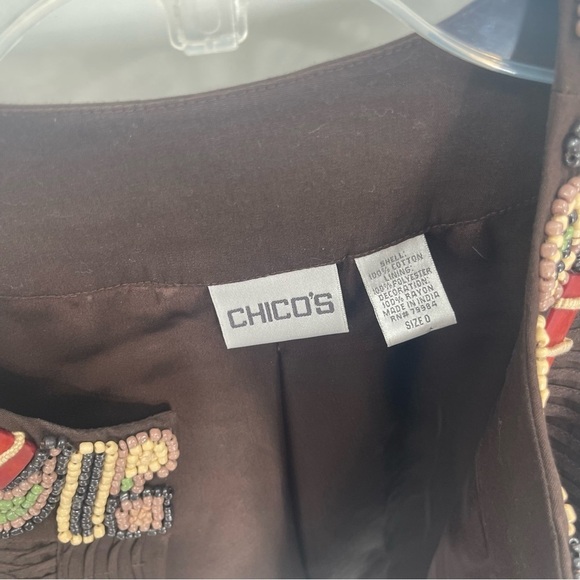 Chicos Jacket Women Size 0 (S) Brown Coat Art To Wear Beaded Collar Lined - Picture 4 of 10